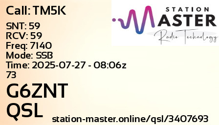 QSL Card for G6ZNT QSO with TM5K