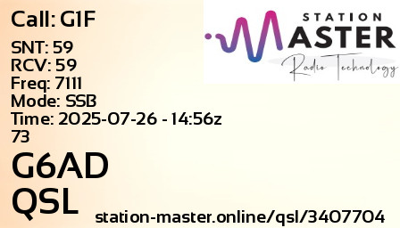 QSL Card for G6AD QSO with G1F