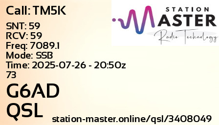 QSL Card for G6AD QSO with TM5K