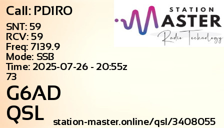 QSL Card for G6AD QSO with PD1RO