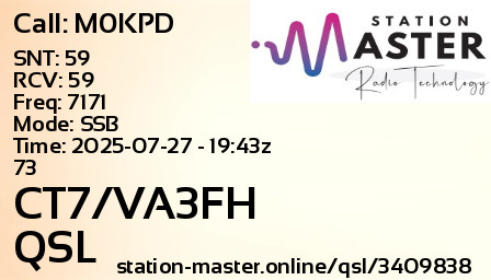 QSL Card for CT7/VA3FH QSO with M0KPD