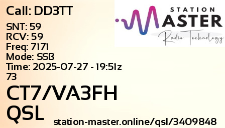 QSL Card for CT7/VA3FH QSO with DD3TT