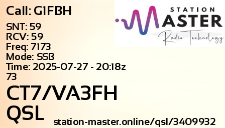 QSL Card for CT7/VA3FH QSO with G1FBH