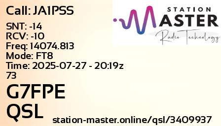 QSL Card for G7FPE QSO with JA1PSS