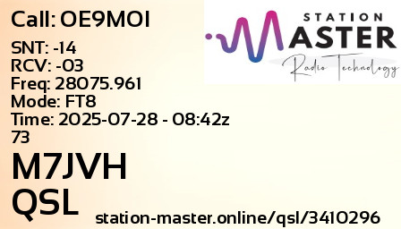 QSL Card for M7JVH QSO with OE9MOI