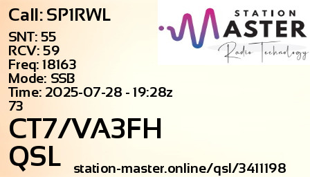 QSL Card for CT7/VA3FH QSO with SP1RWL