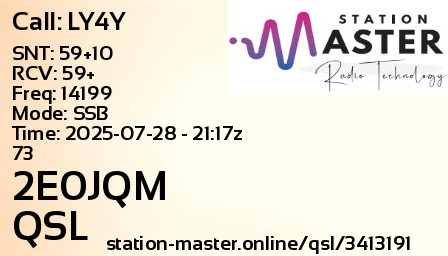 QSL Card for 2E0JQM QSO with LY4Y
