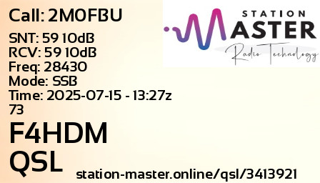 QSL Card for F4HDM QSO with 2M0FBU