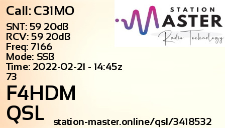 QSL Card for F4HDM QSO with C31MO