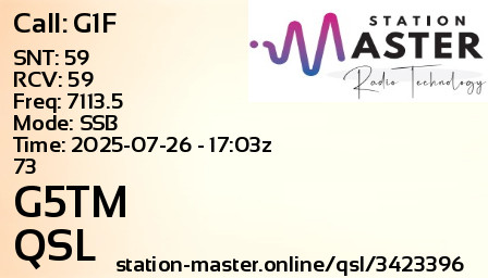 QSL Card for G5TM QSO with G1F