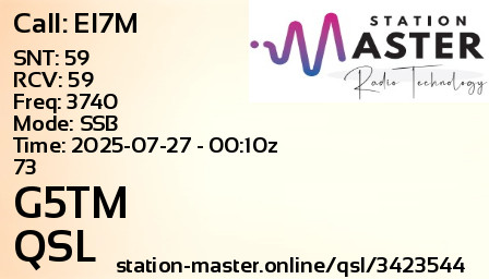 QSL Card for G5TM QSO with EI7M