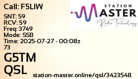 QSL Card for G5TM QSO with F5LIW