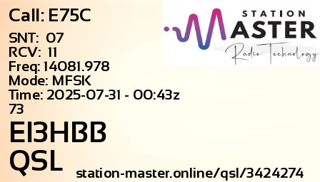 QSL Card for EI3HBB QSO with E75C