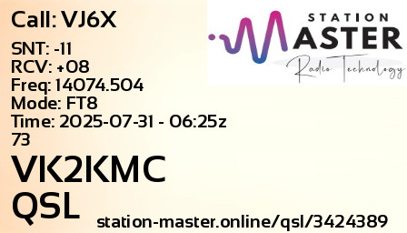 QSL Card for VK2KMC QSO with VJ6X