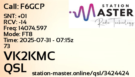 QSL Card for VK2KMC QSO with F6GCP