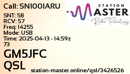 QSL Card for GM5JFC QSO with SN100IARU