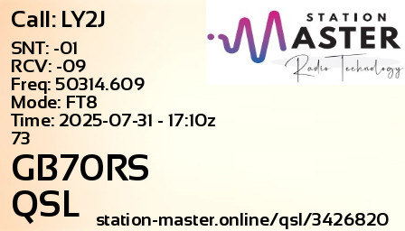 QSL Card for GB70RS QSO with LY2J