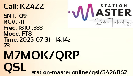 QSL Card for M7MOK/QRP QSO with KZ4ZZ