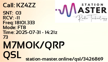 QSL Card for M7MOK/QRP QSO with KZ4ZZ