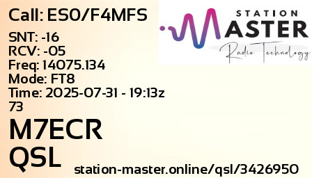 QSL Card for M7ECR QSO with ES0/F4MFS