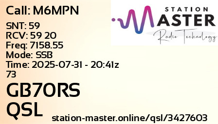QSL Card for GB70RS QSO with M6MPN