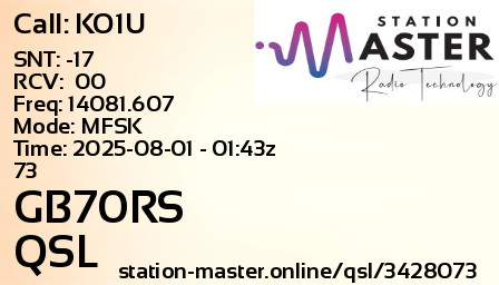 QSL Card for GB70RS QSO with KO1U