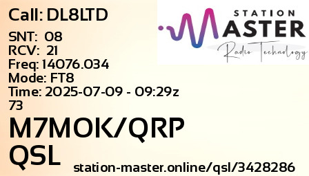 QSL Card for M7MOK/QRP QSO with DL8LTD