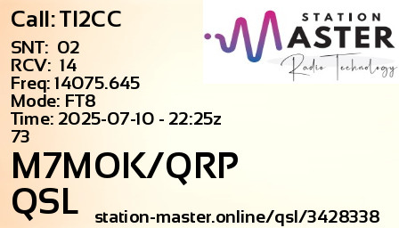 QSL Card for M7MOK/QRP QSO with TI2CC