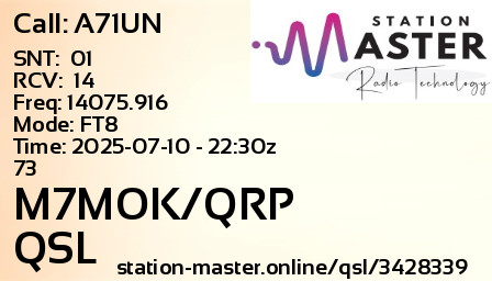 QSL Card for M7MOK/QRP QSO with A71UN