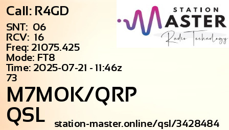 QSL Card for M7MOK/QRP QSO with R4GD