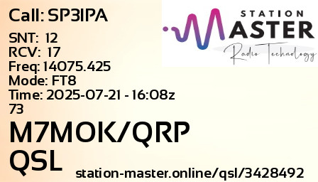 QSL Card for M7MOK/QRP QSO with SP3IPA