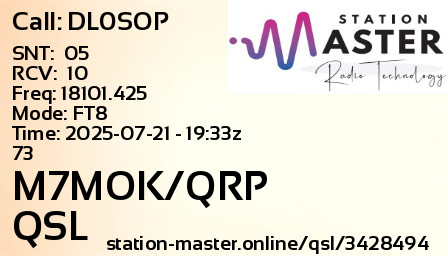 QSL Card for M7MOK/QRP QSO with DL0SOP