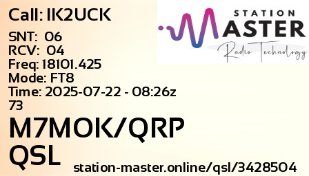 QSL Card for M7MOK/QRP QSO with IK2UCK