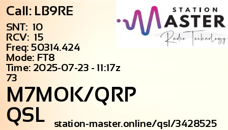 QSL Card for M7MOK/QRP QSO with LB9RE