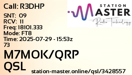QSL Card for M7MOK/QRP QSO with R3DHP