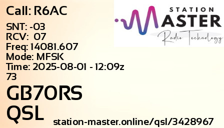 QSL Card for GB70RS QSO with R6AC
