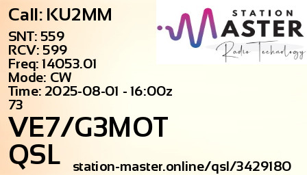 QSL Card for VE7/G3MOT QSO with KU2MM