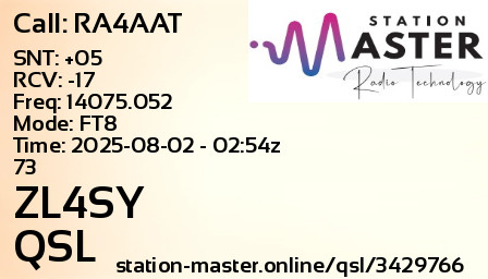 QSL Card for ZL4SY QSO with RA4AAT