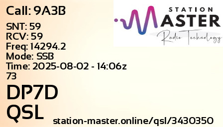 QSL Card for DP7D QSO with 9A3B