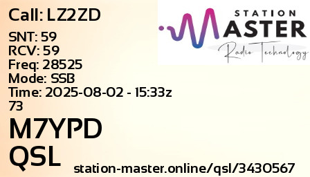 QSL Card for M7YPD QSO with LZ2ZD