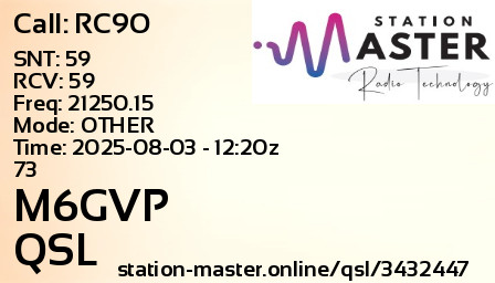 QSL Card for M6GVP QSO with RC9O