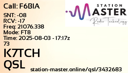 QSL Card for K7TCH QSO with F6BIA