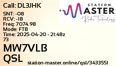 QSL Card for MW7VLB QSO with DL3JHK