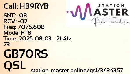 QSL Card for GB70RS QSO with HB9RYB