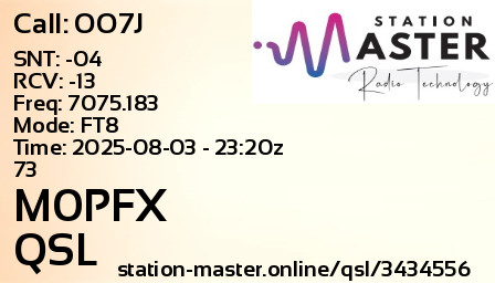 QSL Card for M0PFX QSO with OO7J
