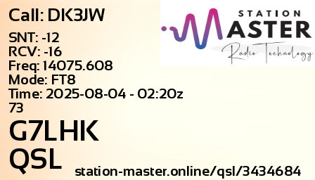 QSL Card for G7LHK QSO with DK3JW