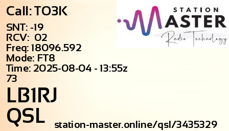 QSL Card for LB1RJ QSO with TO3K