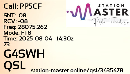 QSL Card for G4SWH QSO with PP5CF