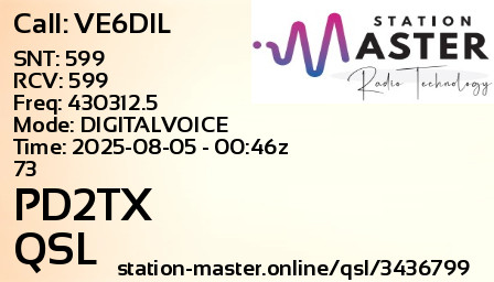 QSL Card for PD2TX QSO with VE6DIL