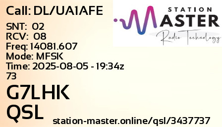 QSL Card for G7LHK QSO with DL/UA1AFE